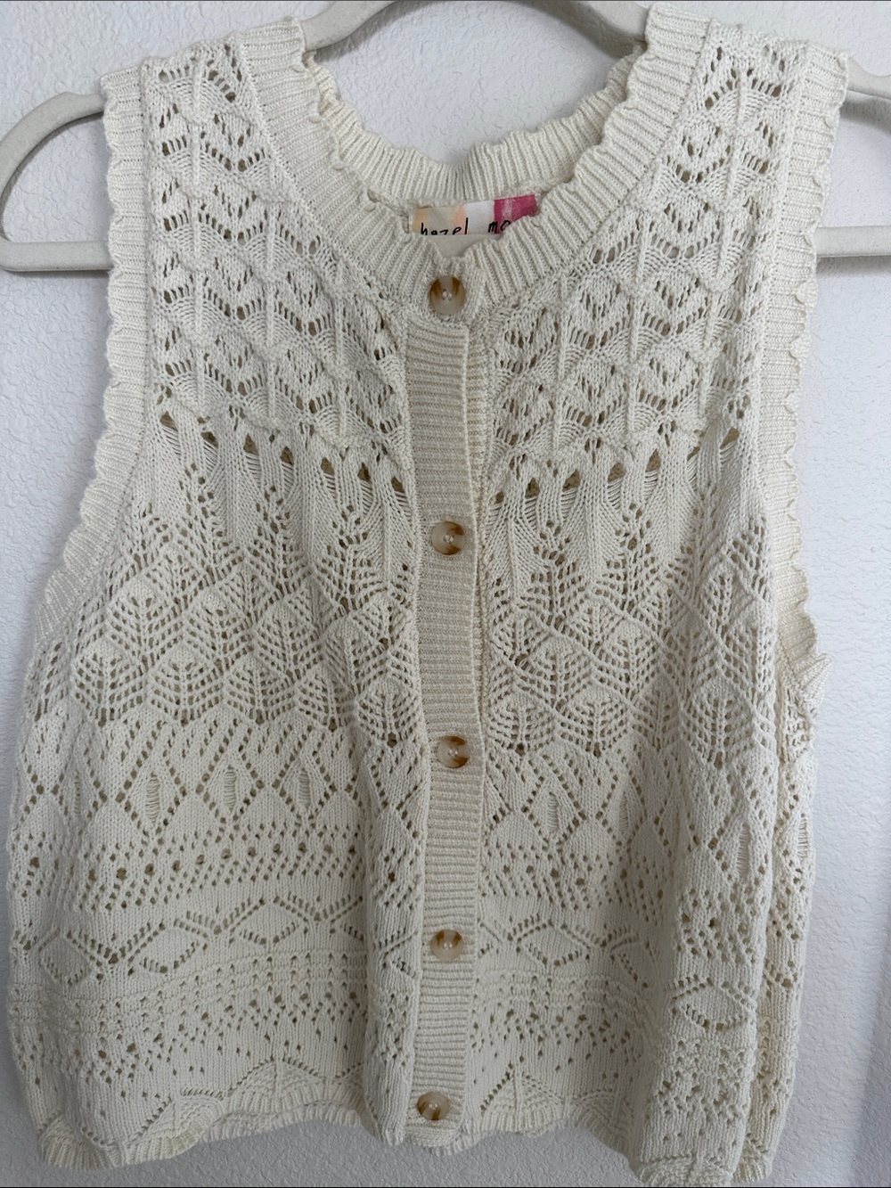 hazel Cream Crochet Knit Button-Front Sweater Vest